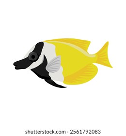 vector drawing tropical fish, foxface rabbitfish, Siganus vulpinus isolated at white background, hand drawn illustration