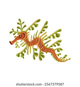 vector drawing tropical fish, leafy seadragon, isolated at white background, hand drawn illustration