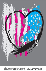 Vector drawing for a t-shirt in the form of a heart on the background of a torn American flag.
