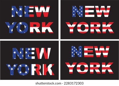 Vector drawing for a t-shirt with the inscription 
of the name of the city of New York on the background 
of the national flag of the USA. Pattern for textiles.