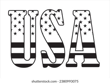 Vector drawing for a t-shirt with the inscription of the name of the country of USA on the background of the national american flag. Pattern for fabric, paper, clothing.