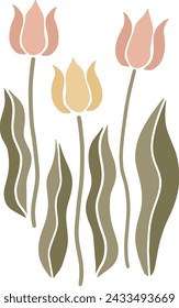 Vector drawing of tulips spring flowers. Design elements for card poster banner. Floral drawing.