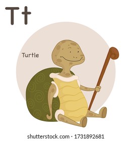 
vector drawing of a turtle. letter T