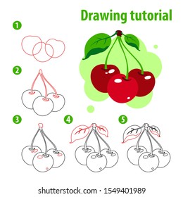 Vector Drawing Tutorial Kids Cherry Kids Stock Vector (Royalty Free ...