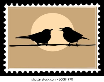 vectorial dibujando dos aves en rama