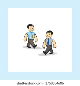 A vector drawing of two bussines men characters walking around