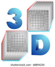 Vector drawing of two cubes in three dimensions