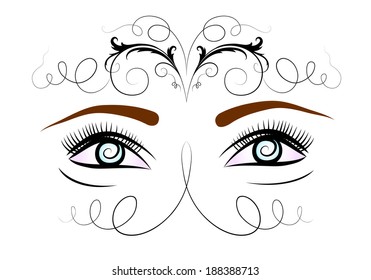 Vector drawing of two eyes on white background. Calligraphic design elements.