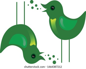 Vector drawing. Two green birds