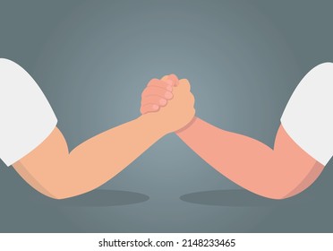 
Vector drawing of two hands arm wrestling. Illustration of confrontation, opposition by force or competition.