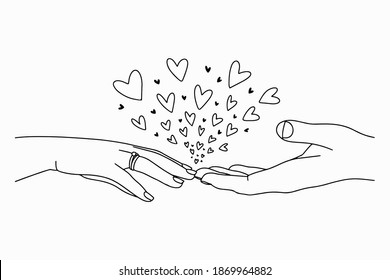 Vector drawing of two hands. The touch of the hand. Love and heart.