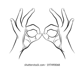 Vector drawing of two human hands on the white background.