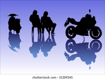 Vector drawing of two motorcyclists on rest