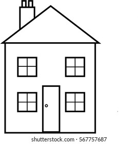 Vector drawing of a two story house with a chimney