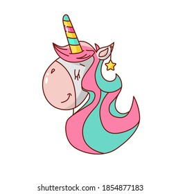 Vector drawing unicorn. Clip art. Sticker. Suitable for printing on paper, fabric.