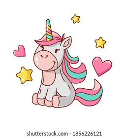 Vector drawing unicorn. Clip art. Sticker. Suitable for printing on paper, fabric.