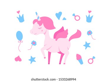 Vector drawing of a unicorn and a pattern in the background
