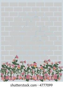 Vector drawing of an urban pansy garden.