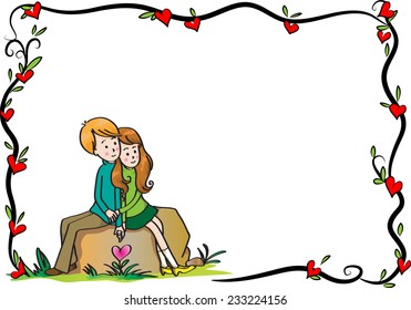 vector drawing  valentines day card with blank border