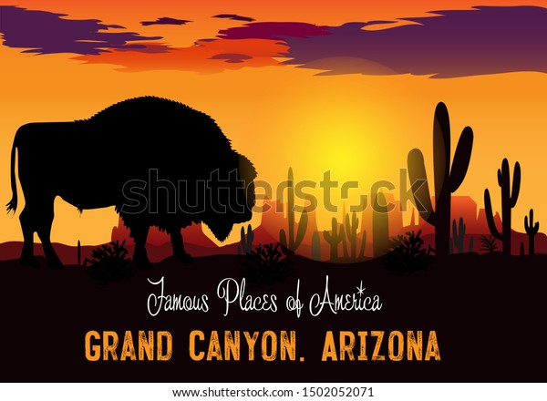 Vector Drawing View Grand Canyon Evening Stock Vector Royalty Free