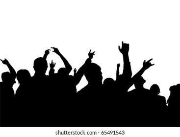 Vector drawing viewers to scene. Crowd with their hands