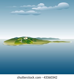 vector drawing of the villa on island