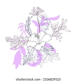 vector drawing vintage composition with flowers, loral vignette, retro ornament, elegant decor element, hand drawn illustration