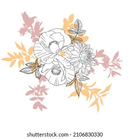 vector drawing vintage composition with flowers, loral vignette, retro ornament, elegant decor element, hand drawn illustration