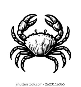 Vector drawing of vintage crab. Hand drawn monochrome seafood illustration. Isolated vector