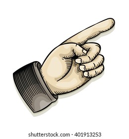 Vector Drawing Of A / Vintage Finger Pointing / Easy To Edit Groups, Object Isolated