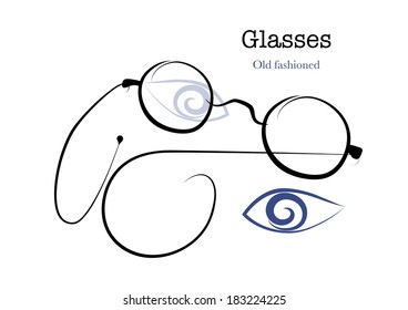 Vector drawing of vintage glasses on the white background. Retro image.