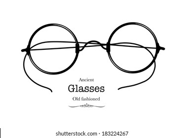 Vector drawing of vintage glasses on the white background. Retro image.