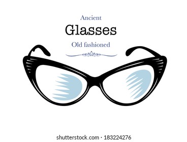 Vector drawing of vintage glasses on the white background. Retro image.