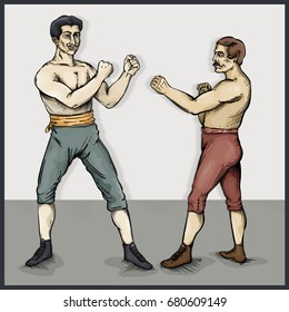 Vector drawing of Vintage / Old Timey Boxers / Easy to edit layers and groups, easy to colourize shape objects, No gradients or effects used. 