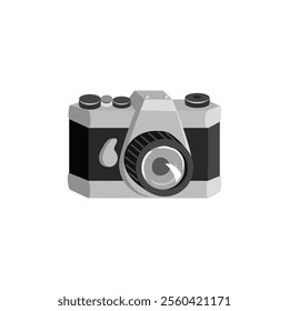 vector drawing vintage photo camera isolated at white background, hand drawn illustration