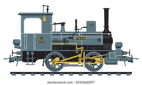 Dibujo de Vector de una locomotora de vapor de ferrocarril vintage en estilo de dibujos animados