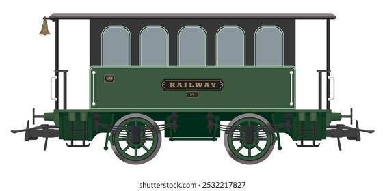 Dibujo de Vector de vagón de pasajeros de ferrocarril retro vintage en estilo de dibujos animados