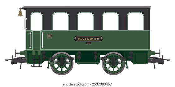 vector drawing of vintage retro railway passenger carriage in cartoon style	
