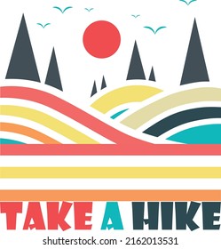 Dibujo vectorial de una caminata al aire libre. Logo vector y texto. Imprime para afiches de camisetas, volante.
