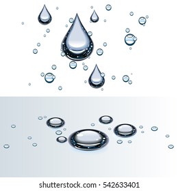 vector drawing water drops on the glass drops and lie on the gray surface