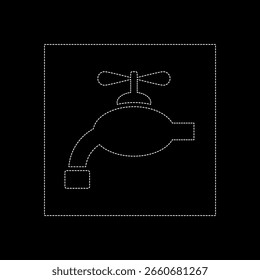 Dibujo de Vector de un grifo de agua, línea de puntos color blanco estilo plano