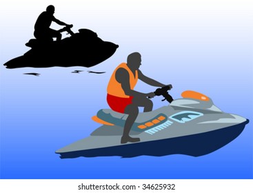 Vector drawing of water sports. Color image and the silhouette