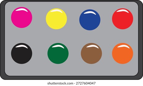 Desenho vetorial de uma caixa de tinta aquarela em forma de círculos