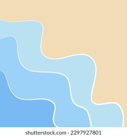 Vector drawing of waved of blue sea on sand beach. 