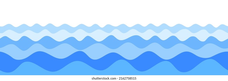 Vector drawing of waves on the sea, natural background, seamless border