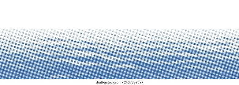 Vector drawing of waves on the sea. Vector halftone dots background, fading dot effect.