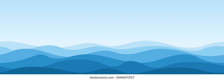 Vector drawing of waves on the sea, seamless border