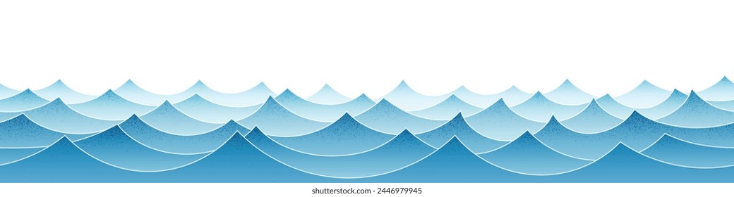 Vector drawing of waves on the sea, seamless border, isolated on white background
