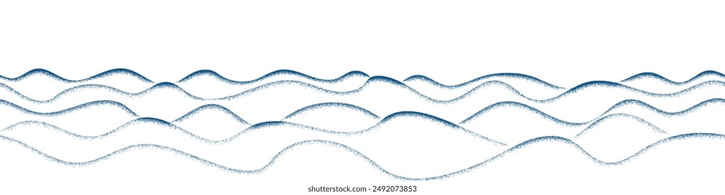 Vector dibujo de las olas en el mar, borde sin fisuras, aislado sobre fondo blanco