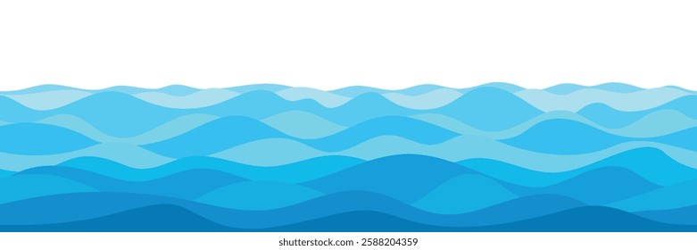 Vector drawing of waves on the sea, seamless border, isolated on white background